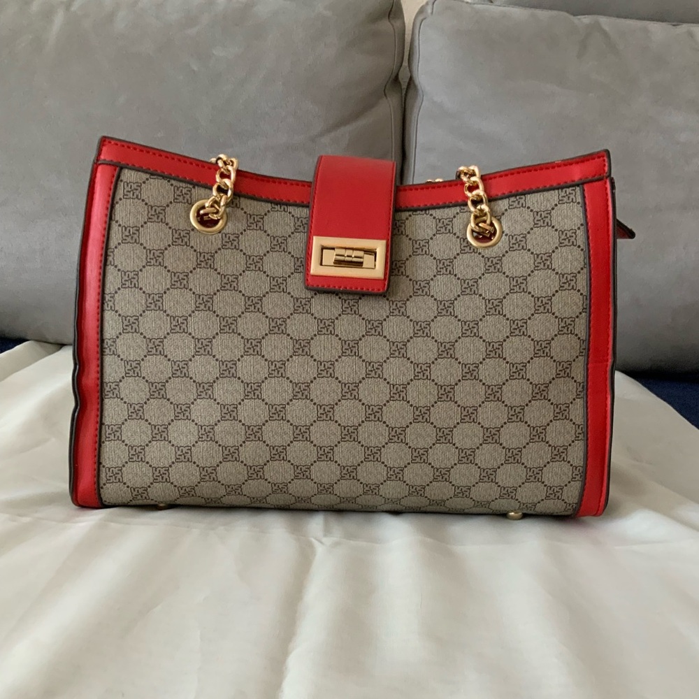 Di Vita Collection  Red and Beige Women's Bag